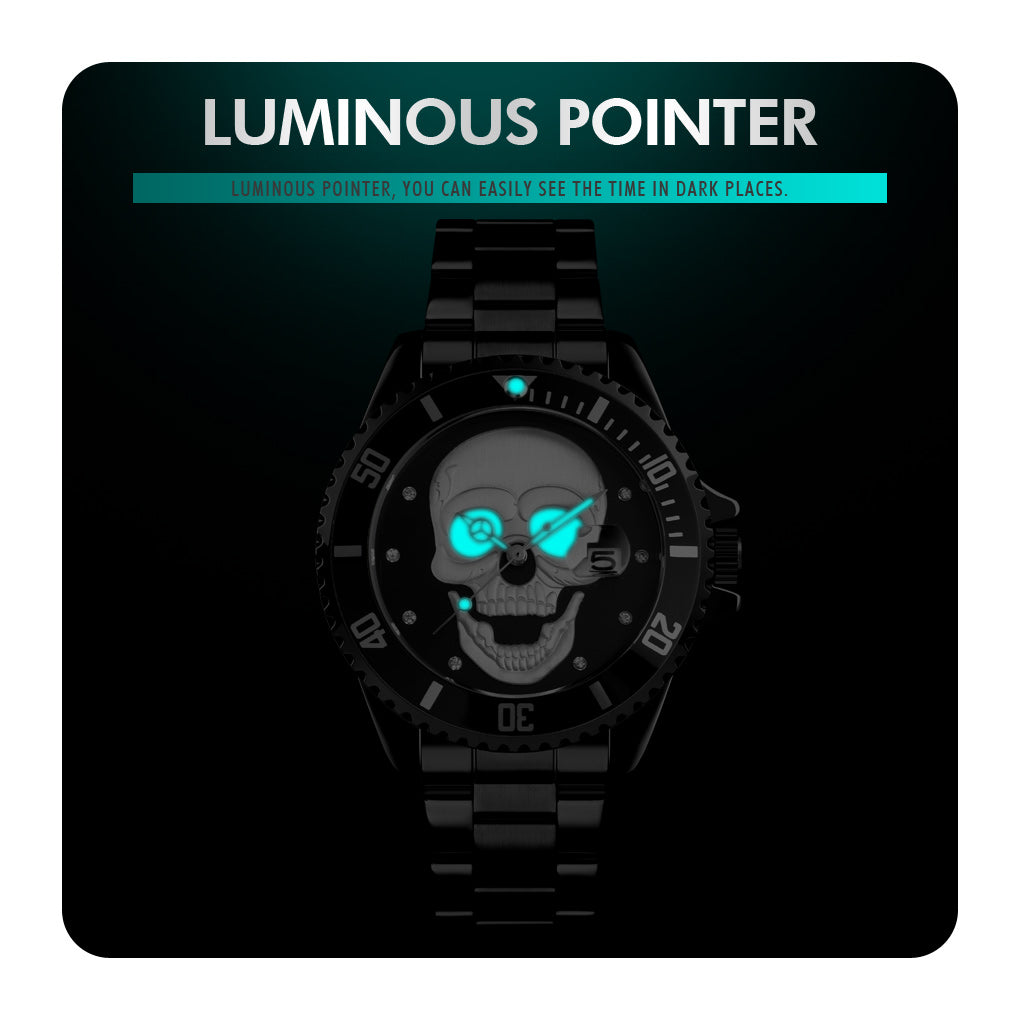 Orologio con teschio Skull Silver Green 3D