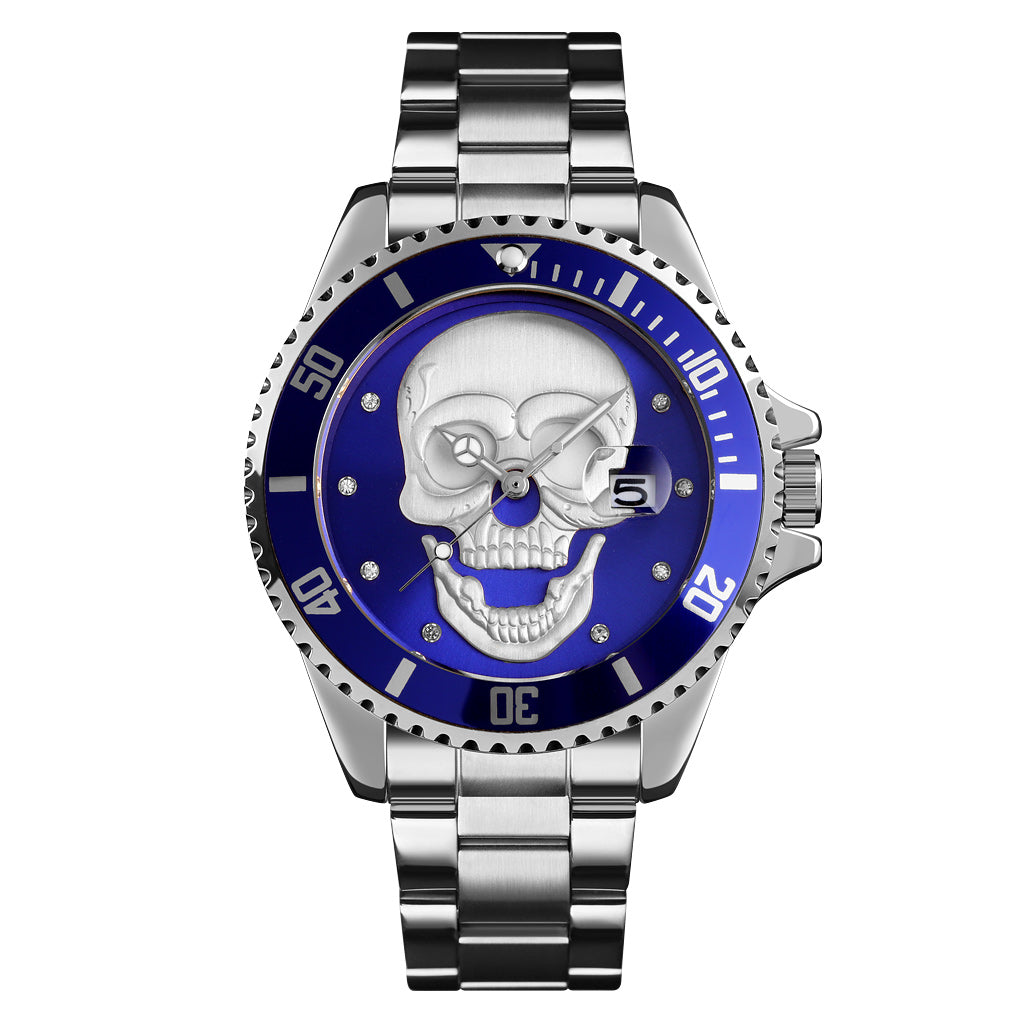 Orologio con teschio Skull Silver Blu 3D