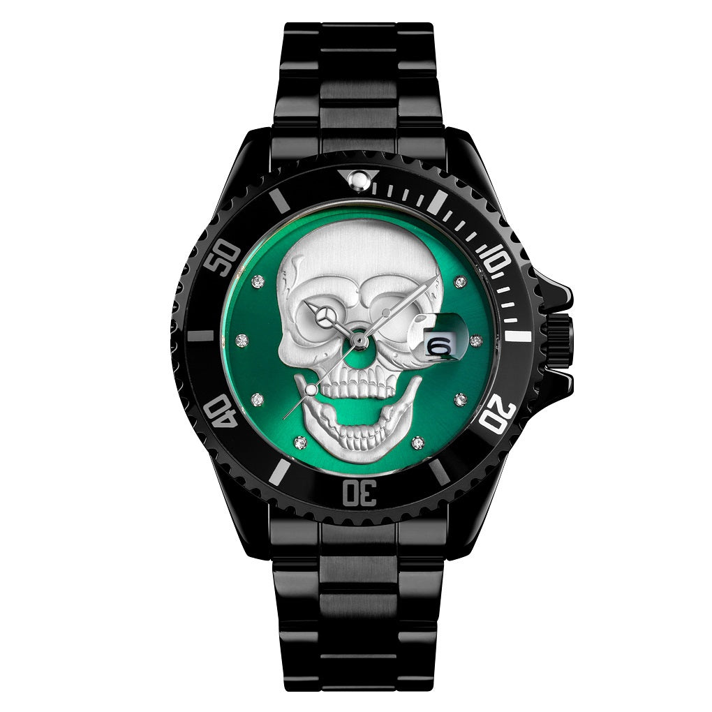 Orologio con teschio Skull Black Green 3D