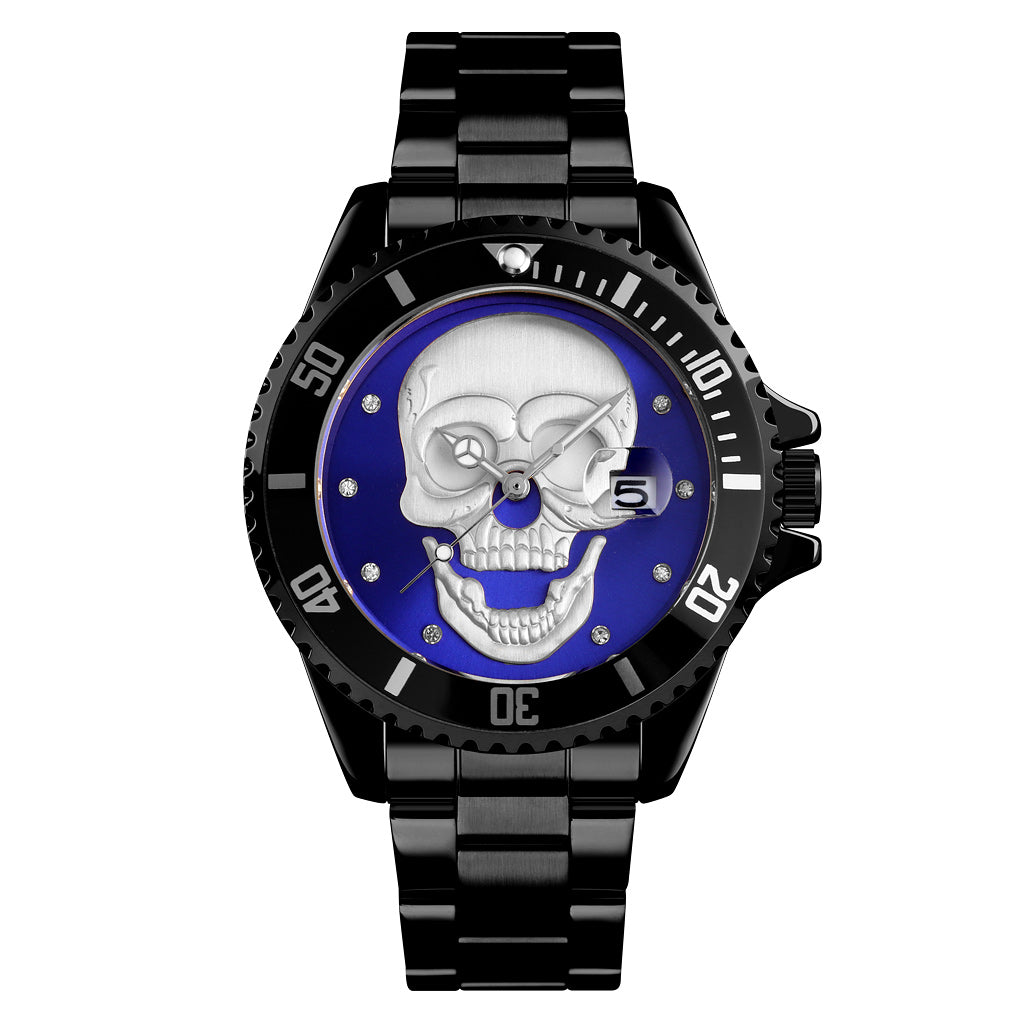 Orologio con teschio Skull Black Blu 3D