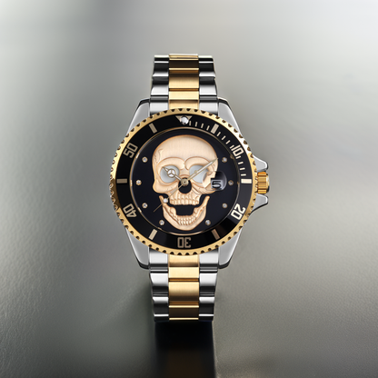 Orologio con teschio Skull Gold Silver black 3D