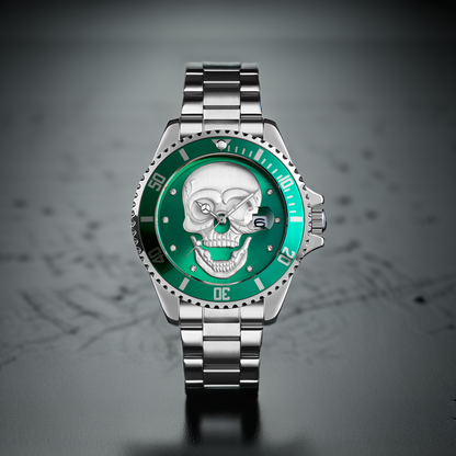 Orologio con teschio Skull Silver Green 3D