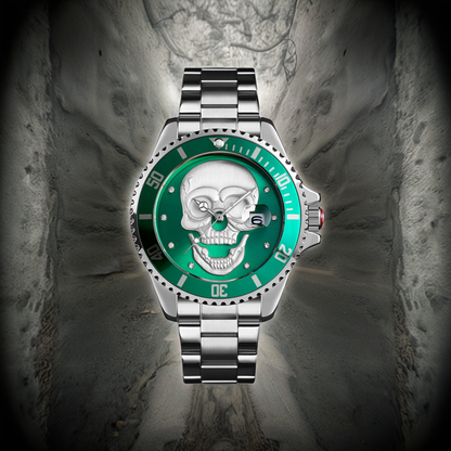 Orologio con teschio Skull Silver Green 3D