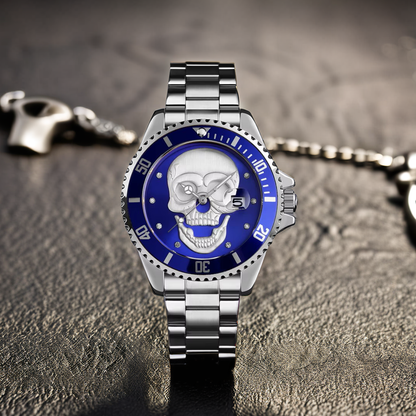Orologio con teschio Skull Silver Blu 3D