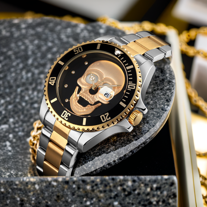 Orologio con teschio Skull Gold Silver black 3D