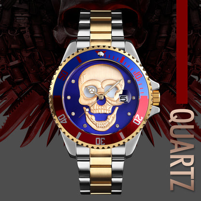 Orologio con teschio Skull Gold Silver blu 3D