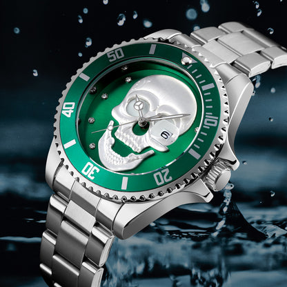 Orologio con teschio Skull Silver Green 3D