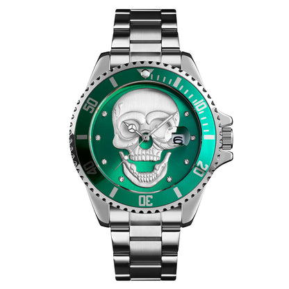 Orologio con teschio Skull Silver Green 3D