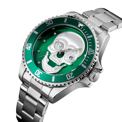 Orologio con teschio Skull Silver Green 3D