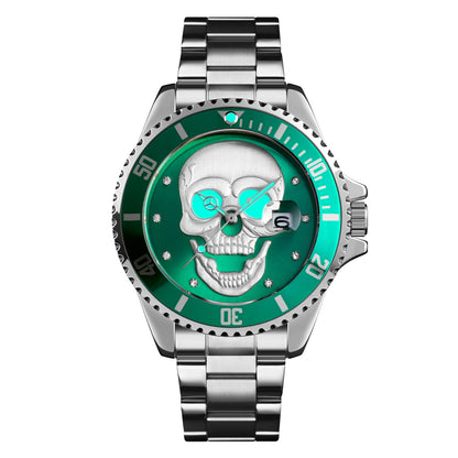 Orologio con teschio Skull Silver Green 3D