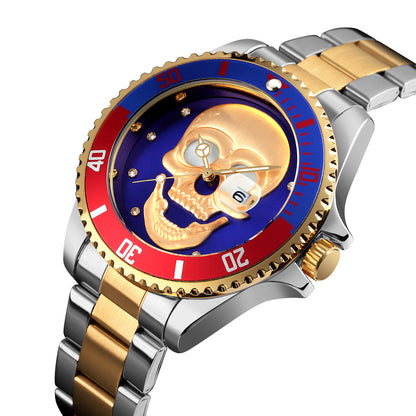 Orologio con teschio Skull Gold Silver blu 3D