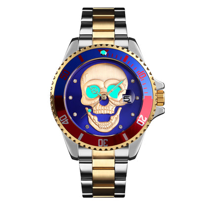 Orologio con teschio Skull Gold Silver blu 3D