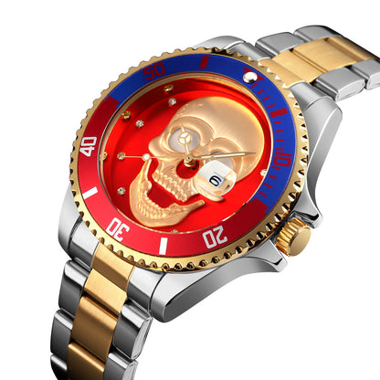 Orologio con teschio Skull Gold Silver red 3D