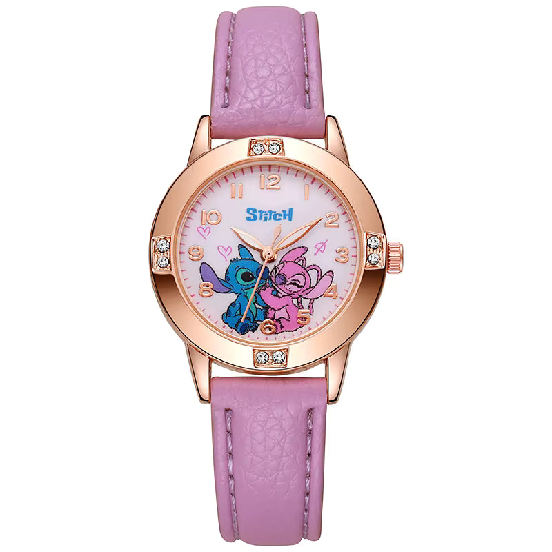 Orologio per bambini moda Fashion Cartoon Pattern Stitch Light Purple