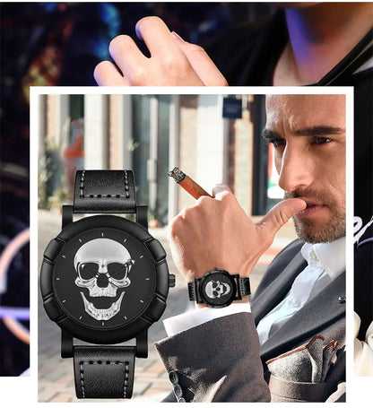 Set Fashion 3 pezzi Orologio con teschio al quarzo con collana e bracciale