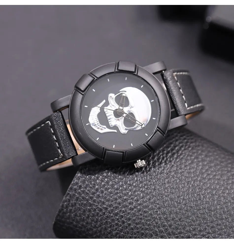 Set Fashion 3 pezzi Orologio con teschio al quarzo con collana e bracciale