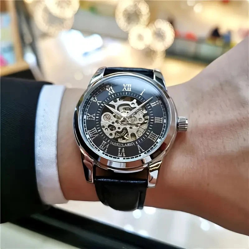 Orologio automatico meccanico uomo skeleton Elegante Black