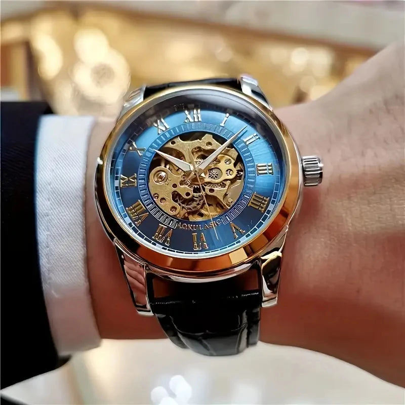 Orologio automatico meccanico uomo skeleton Elegante Blu