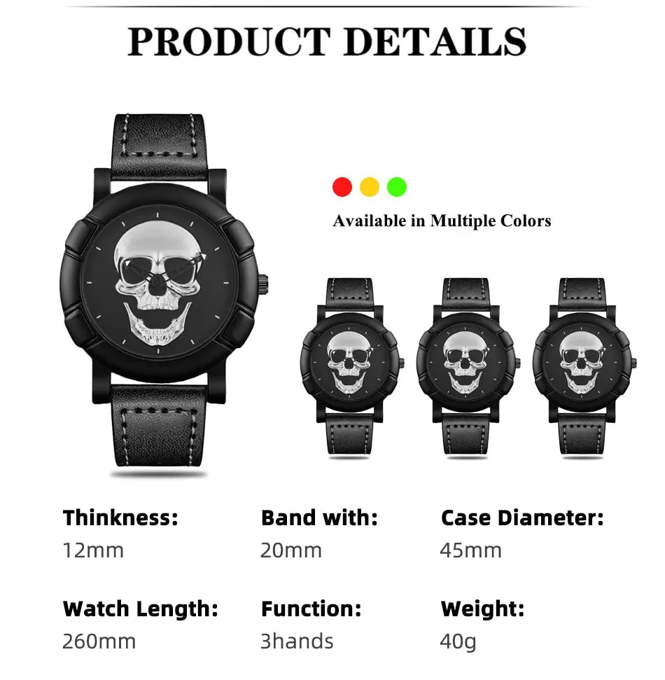 Set Fashion 3 pezzi Orologio con teschio al quarzo con collana e bracciale