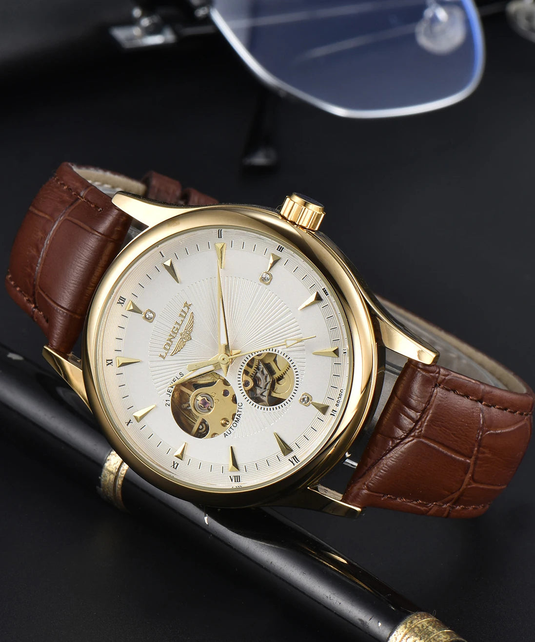 Orologio automatico meccanico elegante uomo