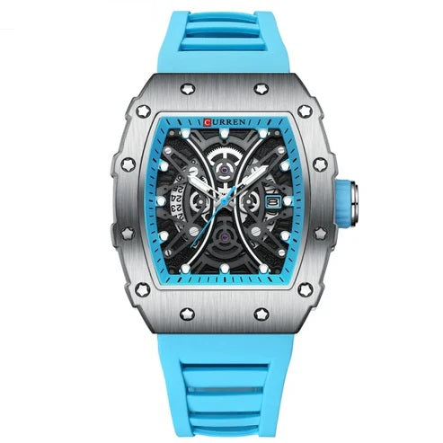 Orologio uomo Skeleton cinturino in silicone Blue