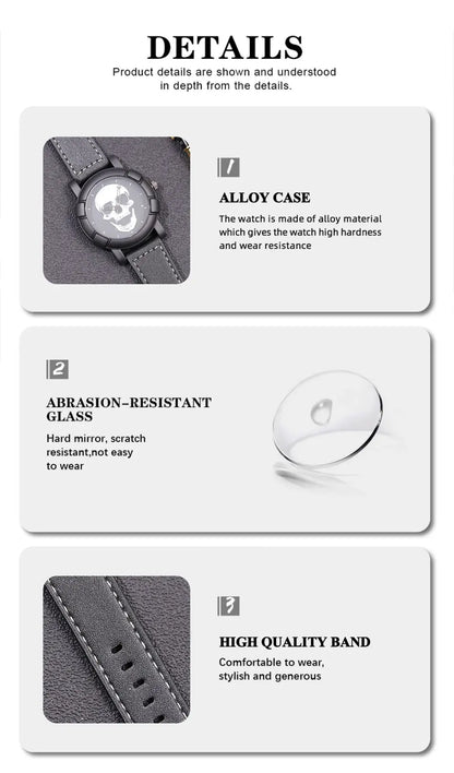 Set Fashion 3 pezzi Orologio con teschio al quarzo con collana e bracciale