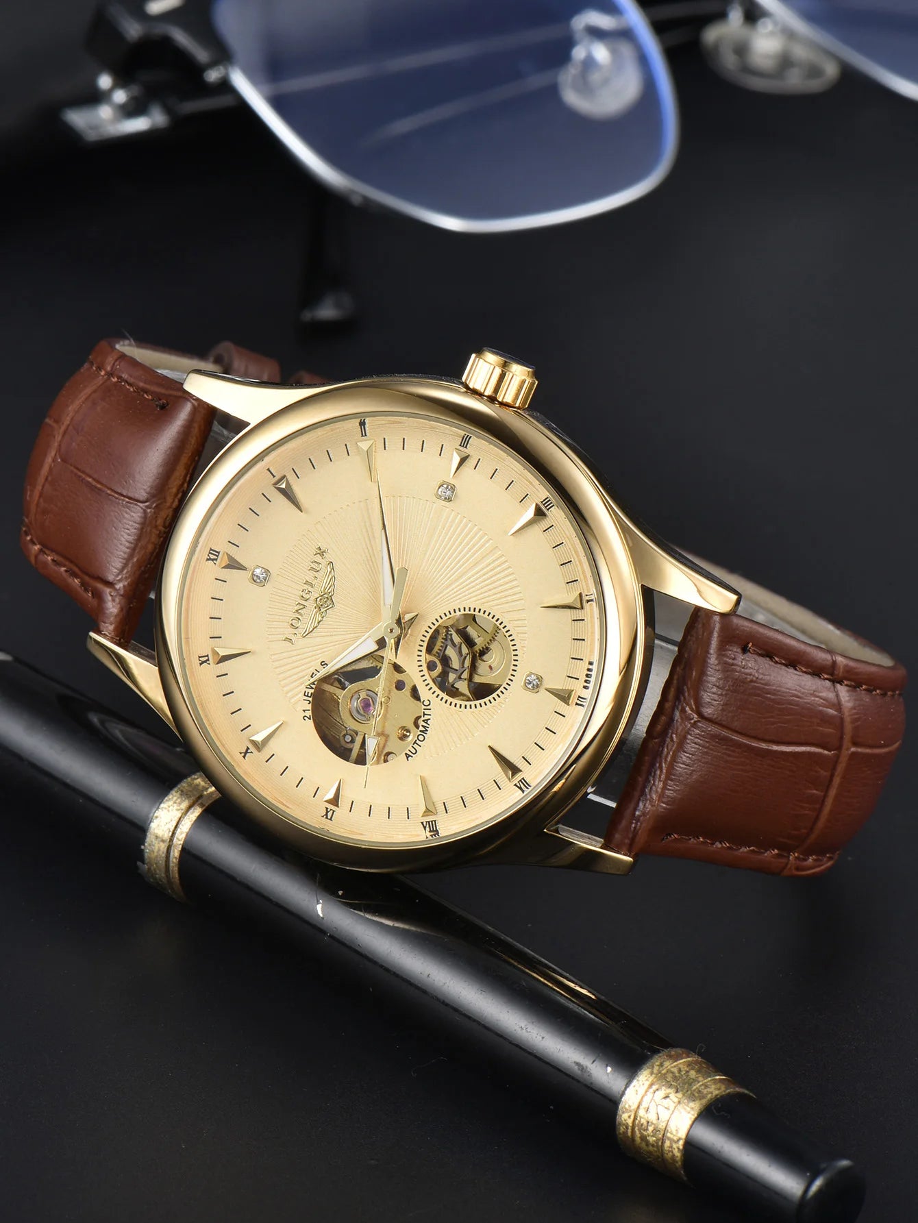 Orologio automatico meccanico elegante uomo