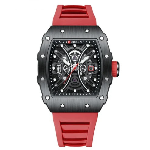 Orologio uomo Skeleton cinturino in silicone Red