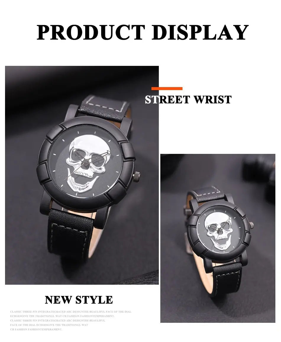 Set Fashion 3 pezzi Orologio con teschio al quarzo con collana e bracciale