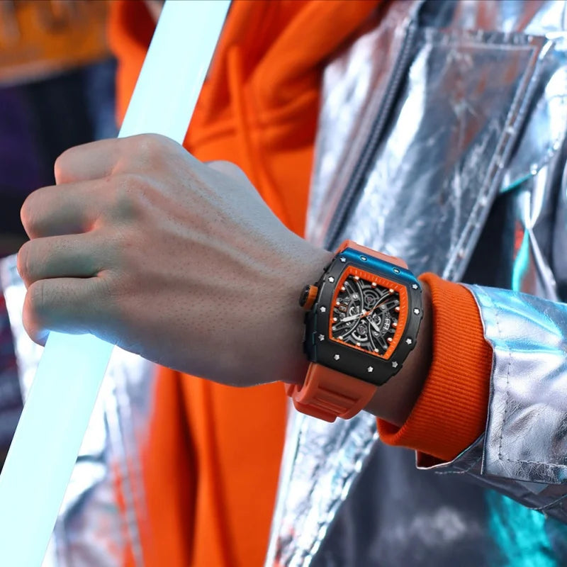 Orologio uomo Skeleton cinturino in silicone