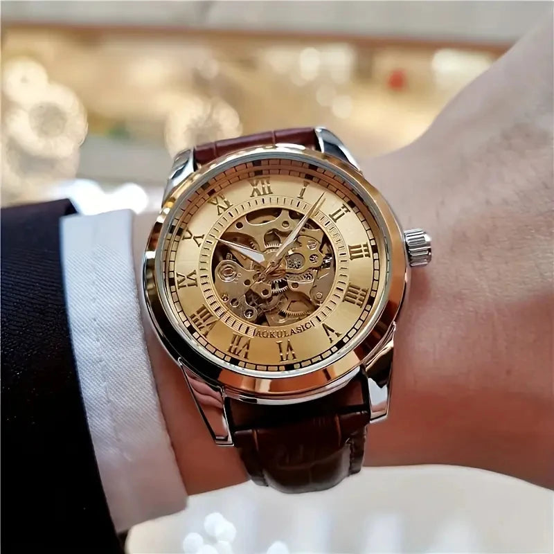 Orologio automatico meccanico uomo skeleton Elegante YELLOW