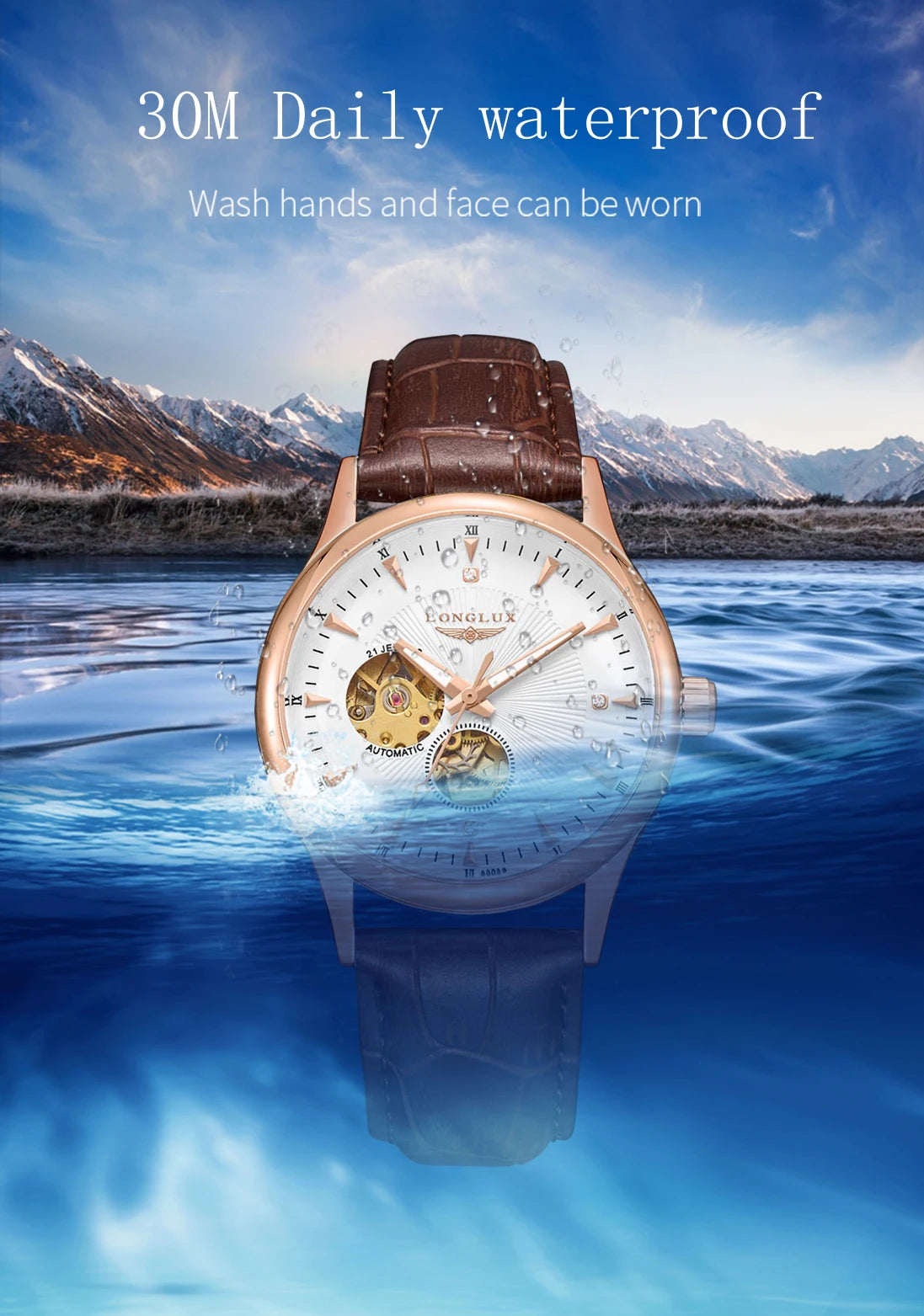 Orologio automatico meccanico elegante uomo