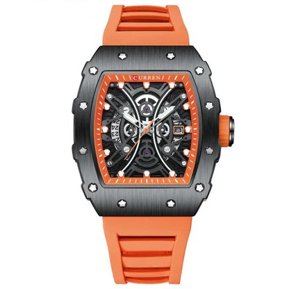 Orologio uomo Skeleton cinturino in silicone Orange