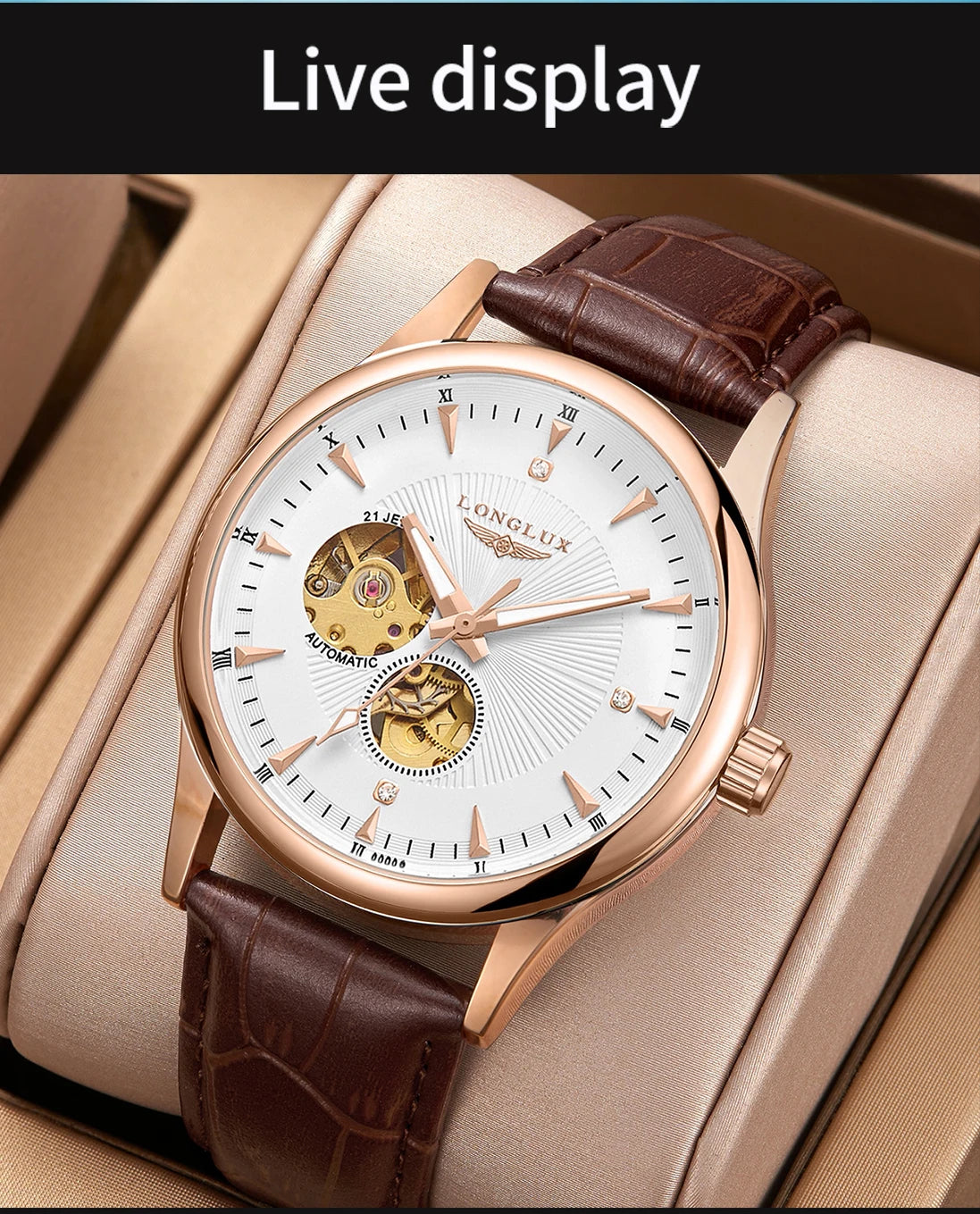 Orologio automatico meccanico elegante uomo