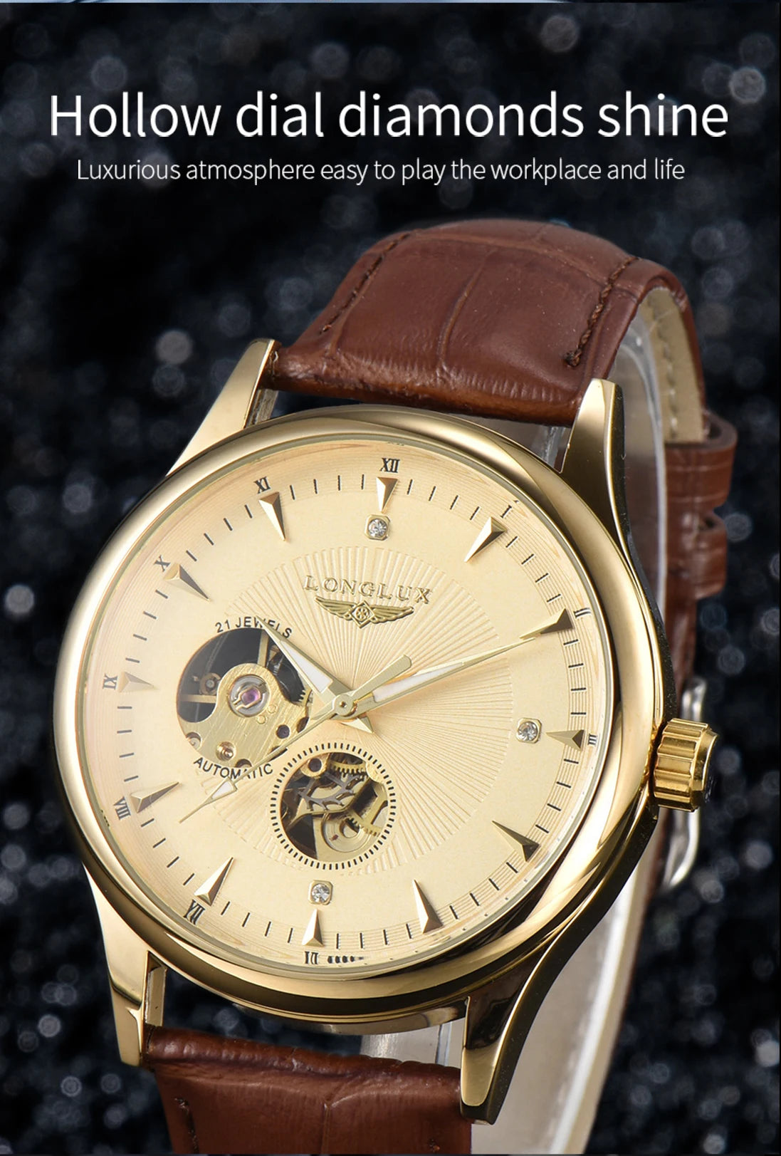 Orologio automatico meccanico elegante uomo