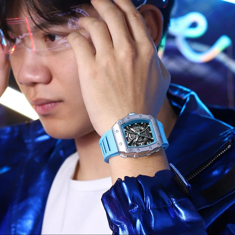 Orologio uomo Skeleton cinturino in silicone