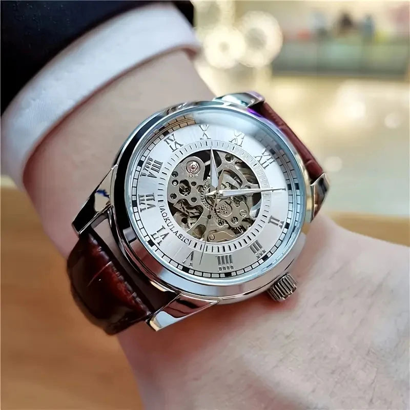 Orologio automatico meccanico uomo skeleton Elegante BIANCO